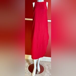 Red linen-blend dress with scrunching on both sides